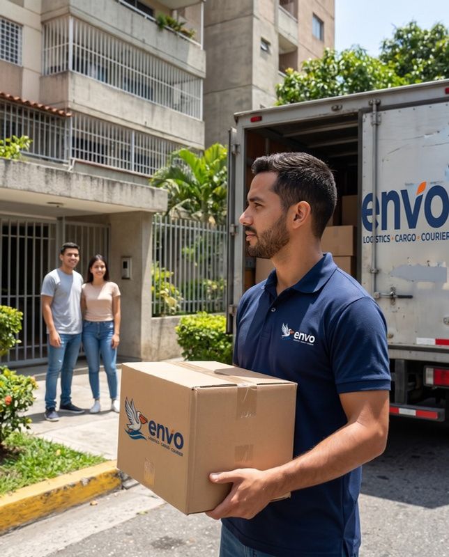 Courier envo entregando paquete a domicilio